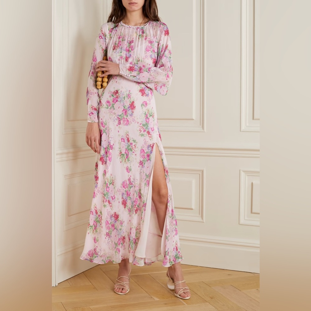 Love shack fancy long sleeve floral print dress